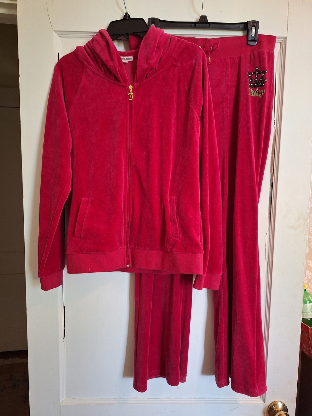 Vintage Juicy Couture Track Suit Set Hot Pink Jacket Sz L Pants Sz M  Y2K Retro